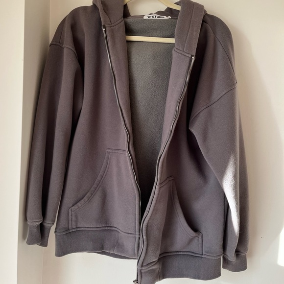 Jackets & Coats | Dark Grey Zip Up Cotton Jacket Hoodie Oversized ...